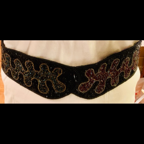 Vintage rare-black-beaded decorative evening belt main image 5